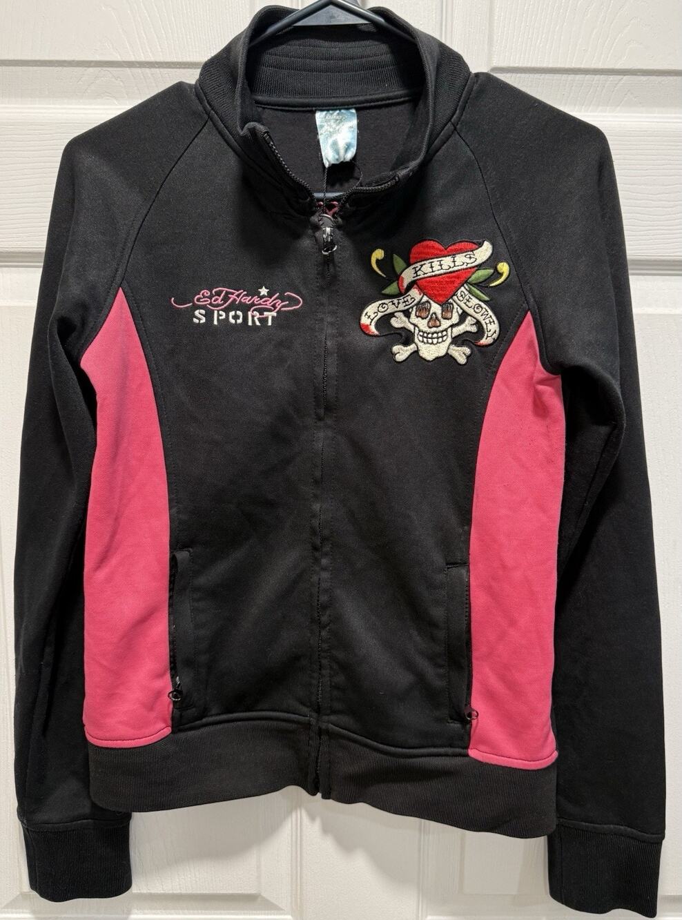 Ed Hardy Love Kills Slowly Women’s Size S Y2K Vintage Bomber Style Jacket